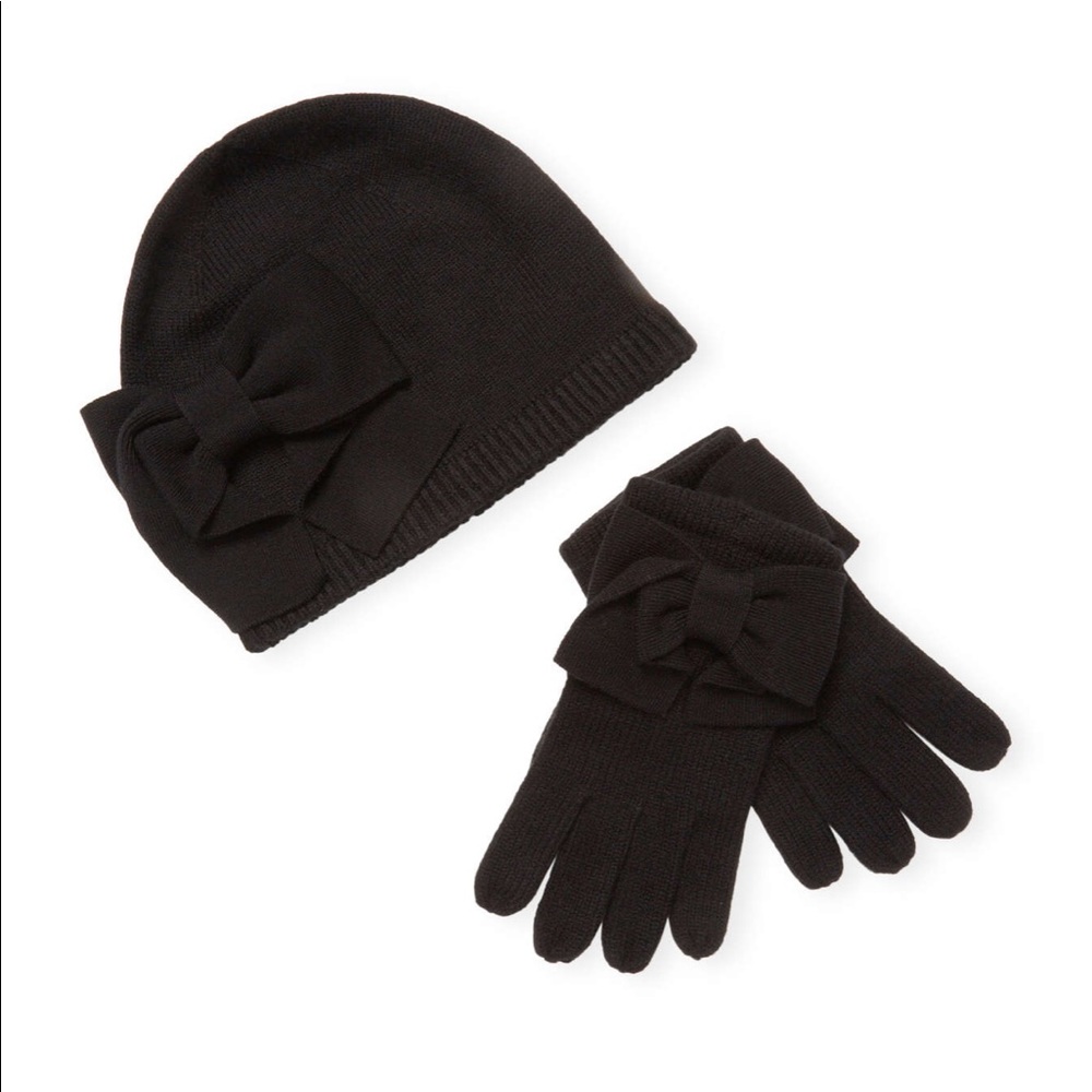 Kate Spade Beanie Bow Hat & Bow Gloves Black